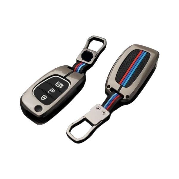 Metal key Cover For Hyundai Creta, Venue, i20, Aura, Exter, Alcazar, Tucson, Xcent, Nios, Elantra - Three Button Flip Key