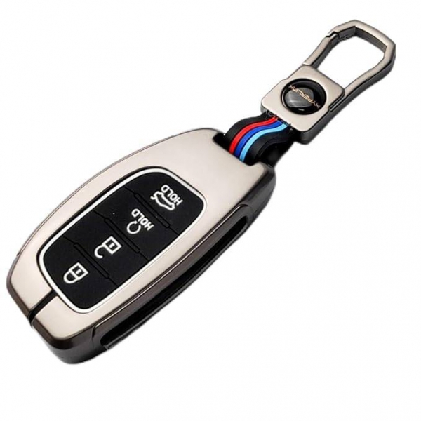 Metal key Cover Suitable For Hyundai Alcazar, Creta - 4 Button Smart Key