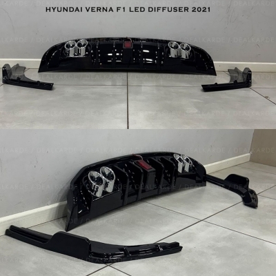 F1-Style LED Bumper Diffuser with Skirting for Hyundai Verna 2020-23 F1-Style LED Bumper Diffuser with Skirting for Hyundai Verna 2020-23
