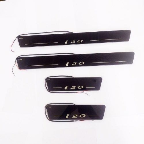 Hyundai i20 2020 Onwards Door Foot LED Mirror Finish Black Glossy Scuff Sill Plate Guards (Set of 4Pcs.) Hyundai i20 2020 Onwards Door Foot LED Mirror Finish Black Glossy Scuff Sill Plate Guards (Set of 4Pcs.)