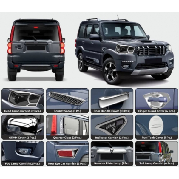 Galio  Mahindra Scorpio Claasic Chrome Finish Body Show Kit - Set of 12 Item (33 Pcs.)