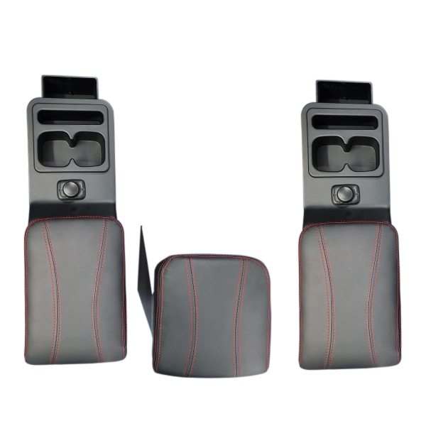 ABS Plastic Armrest With Dual USB Charging for Mahindra Thar 2020 Onwards - Black With Red Thread