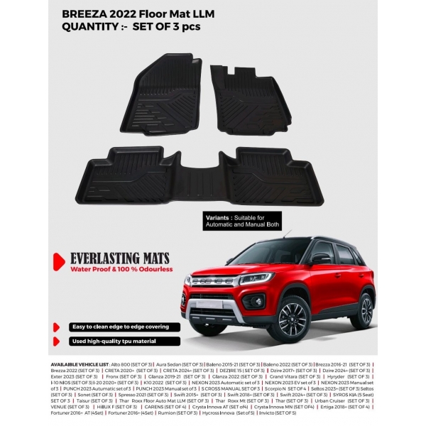 Carhatke TPU Premium LongLife Floor Mats for Maruti Suzuki Brezza 2022 Onwards