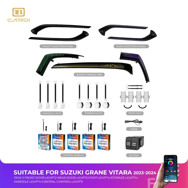 Cardi D19 OEM Ambient Lights for Maruti Suzuki Grand Vitara 2022 Onwards - 19 Pieces Cardi D19 OEM Ambient Lights for Maruti Suzuki Grand Vitara 2022 Onwards - 19 Pieces
