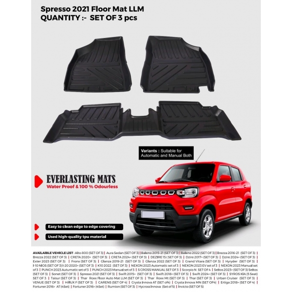 Carhatke TPU Premium LongLife Floor Mats for Maruti Suzuki S-Presso 2019 Onwards