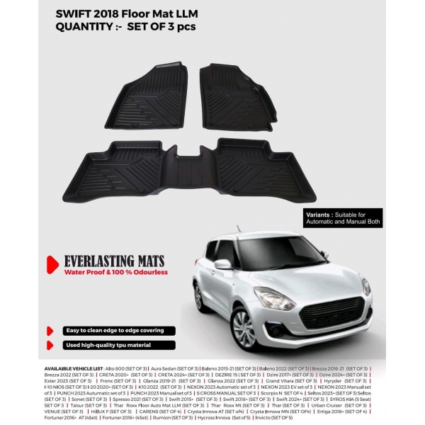 Carhatke TPU Premium LongLife Floor Mats for Maruti Suzuki Swift 2024 Onwards