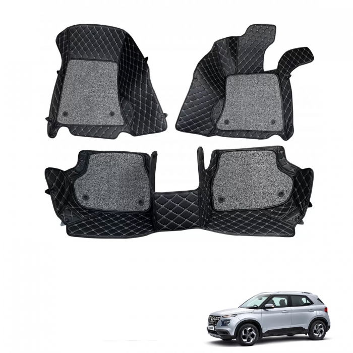 Hyundai Venue Premium Diamond Pattern 7D Car Floor Mats (Set of 3, Black) Hyundai Venue Premium Diamond Pattern 7D Car Floor Mats (Set of 3, Black)
