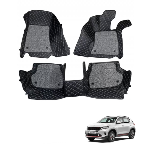 Kia Sonet Premium Diamond Pattern 7D Car Floor Mats Set of 3 Black