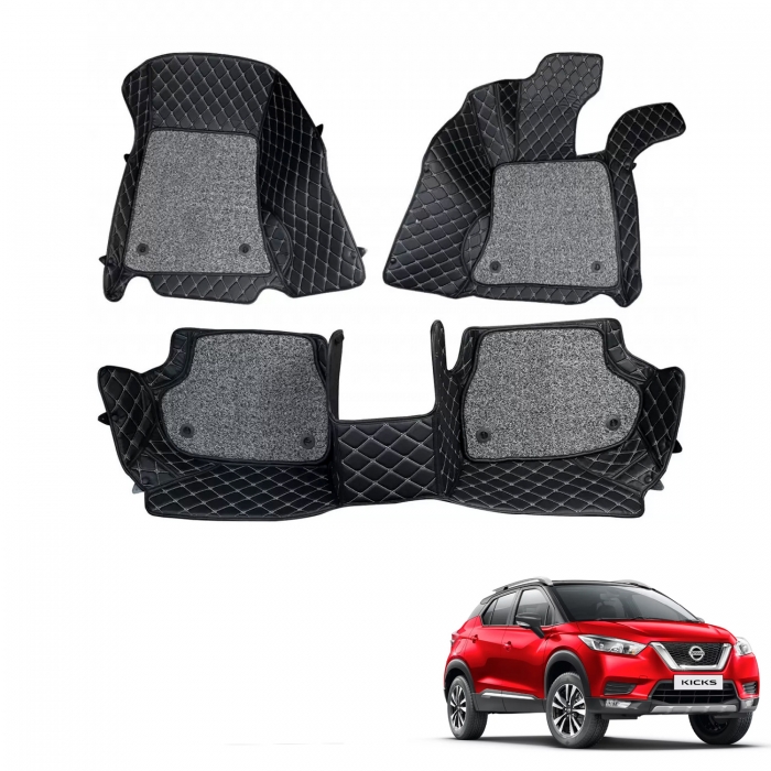 Nissan Kicks Premium Diamond Pattern 7D Car Floor Mats (Set of 3, Black & Beige) Nissan Kicks Premium Diamond Pattern 7D Car Floor Mats (Set of 3, Black & Beige)