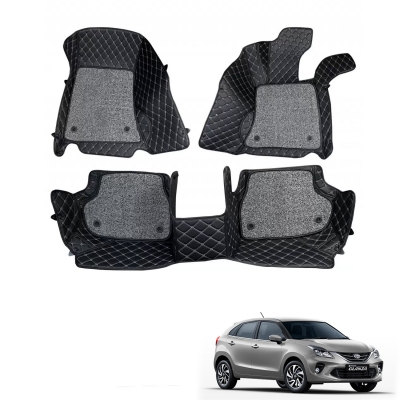 Toyota Glanza Premium Diamond Pattern 7D Car Floor Mats (Set of 3, Black)