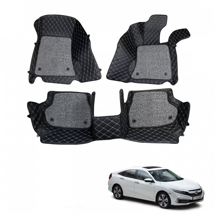 Honda New Civic 2019 Premium Diamond Pattern 7D Car Floor Mats (Set of 3, Black & Beige) Honda New Civic 2019 Premium Diamond Pattern 7D Car Floor Mats (Set of 3, Black & Beige)