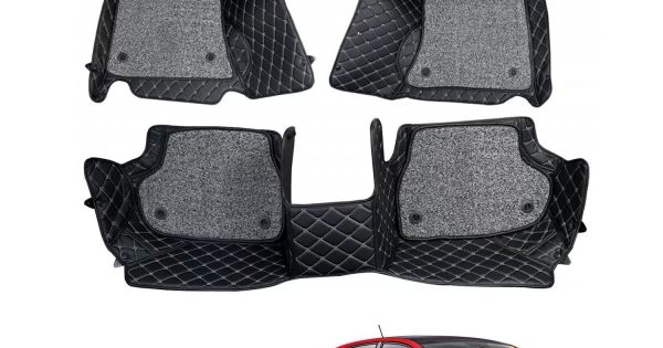 Volkswagen Polo Premium Diamond Pattern 7D Car Floor Mats (Set of 3, Black  & Beige)