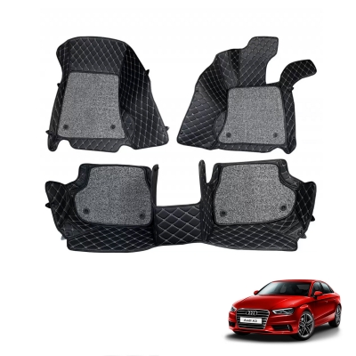 Audi A4 Premium Diamond Pattern 7D Car Floor Mats (Set of 3, Black and Beige) Audi A4 Premium Diamond Pattern 7D Car Floor Mats (Set of 3, Black and Beige)