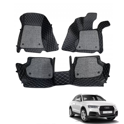 Audi Q3 Premium Diamond Pattern 7D Car Floor Mats (Set of 3, Black & Beige) Audi Q3 Premium Diamond Pattern 7D Car Floor Mats (Set of 3, Black & Beige)