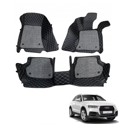 Audi Q3 Premium Diamond Pattern 7D Car Floor Mats (Set of 3, Black & Beige)