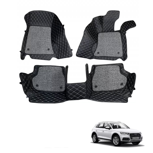 Audi Q5 Premium Diamond Pattern 7D Car Floor Mats (Set of 3, Black & Beige)