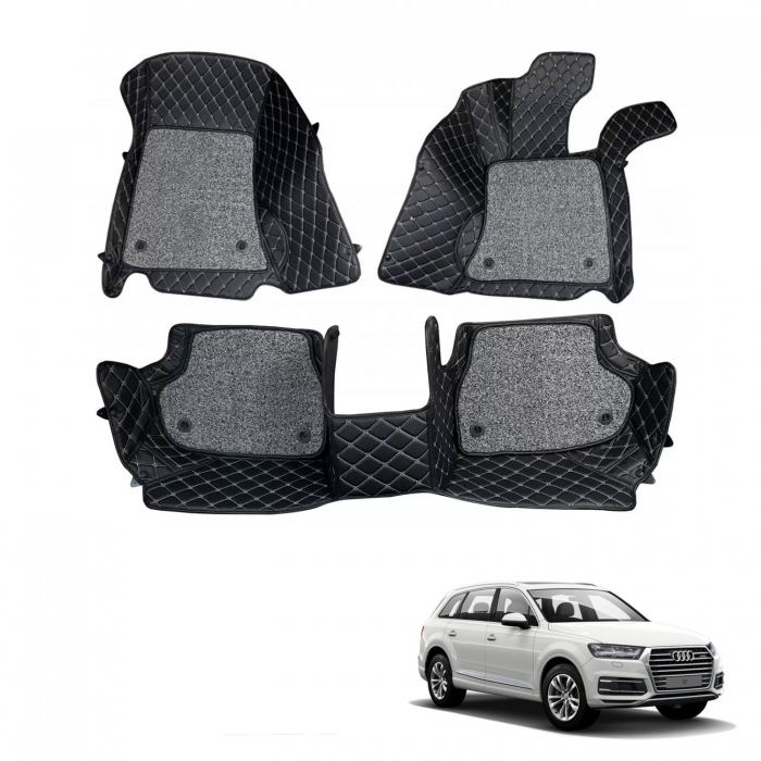Audi Q7 Premium Diamond Pattern 7D Car Floor Mats (Set of 3, Black & Beige) Audi Q7 Premium Diamond Pattern 7D Car Floor Mats (Set of 3, Black & Beige)