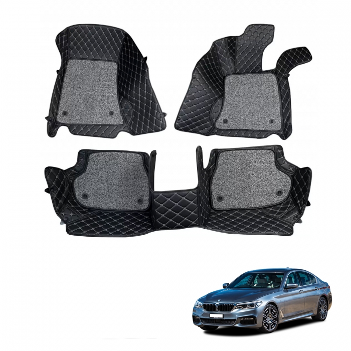 BMW 5 Series Premium Diamond Pattern 7D Car Floor Mats (Set of 3, Black & Beige) BMW 5 Series Premium Diamond Pattern 7D Car Floor Mats (Set of 3, Black & Beige)