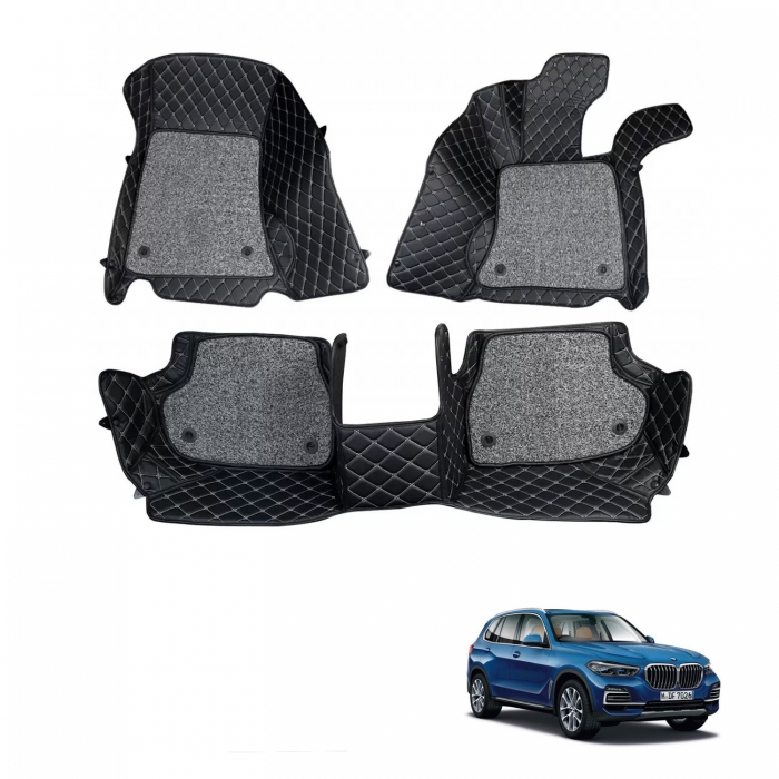 BMW X1 Premium Diamond Pattern 7D Car Floor Mats (Set of 3, Black & Beige) BMW X1 Premium Diamond Pattern 7D Car Floor Mats (Set of 3, Black & Beige)