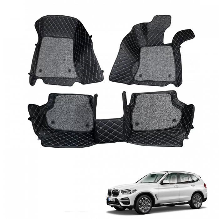 BMW X3 Premium Diamond Pattern 7D Car Floor Mats (Set of 3, Black & Beige) BMW X3 Premium Diamond Pattern 7D Car Floor Mats (Set of 3, Black & Beige)