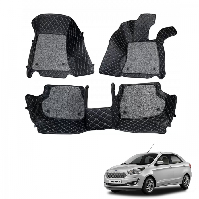 Ford Figo Aspire Premium Diamond Pattern 7D Car Floor Mats (Set of 3, Black & Beige) Ford Figo Aspire Premium Diamond Pattern 7D Car Floor Mats (Set of 3, Black & Beige)