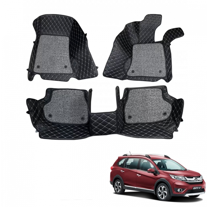 Honda BRV Premium Diamond Pattern 7D Car Floor Mats (Set of 4, Black & Beige) Honda BRV Premium Diamond Pattern 7D Car Floor Mats (Set of 4, Black & Beige)