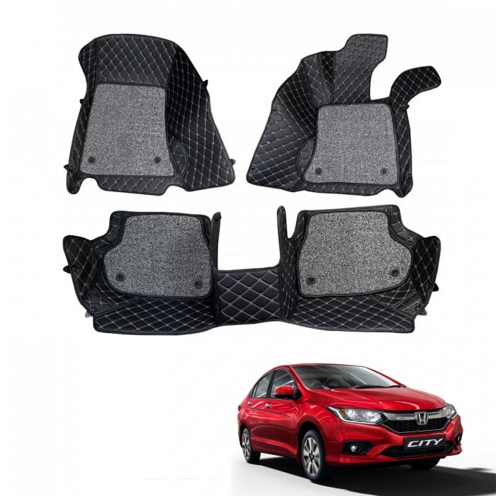 Honda City 2020 Premium Diamond Pattern 7D Car Floor Mats (Set of 3, Black & Beige) Honda City 2020 Premium Diamond Pattern 7D Car Floor Mats (Set of 3, Black & Beige)