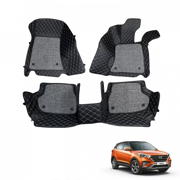 Hyundai Creta 2018 Premium Diamond Pattern 7D Car Floor Mats (Set of 3, Black) Hyundai Creta 2018 Premium Diamond Pattern 7D Car Floor Mats (Set of 3, Black)