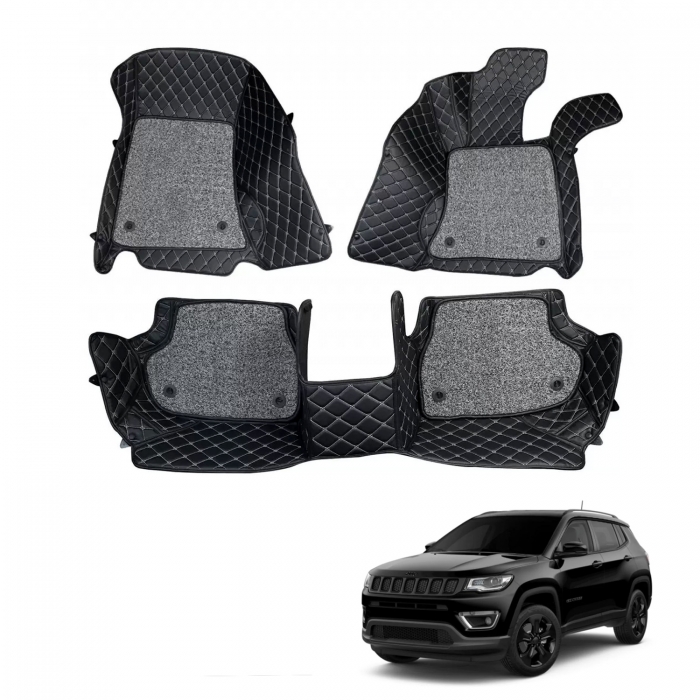 Jeep Compass Premium Diamond Pattern 7D Car Floor Mats (Set of 3, Black and Beige) Jeep Compass Premium Diamond Pattern 7D Car Floor Mats (Set of 3, Black and Beige)