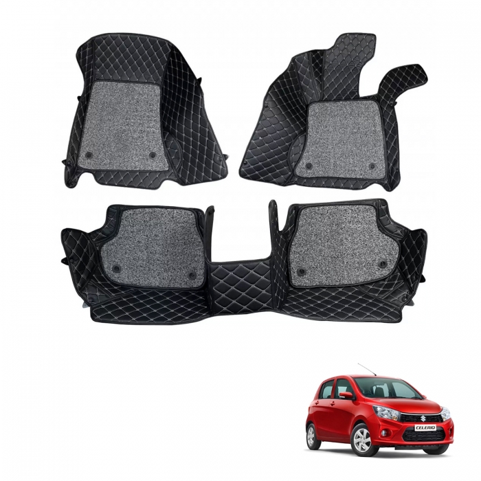 Maruti Suzuki Celerio Premium Diamond Pattern 7D Car Floor Mats (Set of 3, Black and Beige) Maruti Suzuki Celerio Premium Diamond Pattern 7D Car Floor Mats (Set of 3, Black and Beige)
