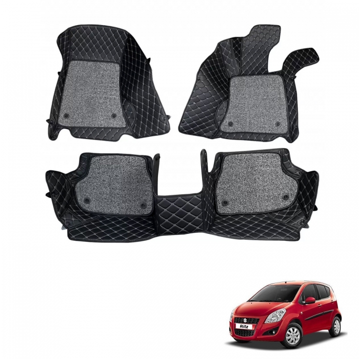 Maruti Suzuki Ritz Premium Diamond Pattern 7D Car Floor Mats (Set of 3, Black and Beige) Maruti Suzuki Ritz Premium Diamond Pattern 7D Car Floor Mats (Set of 3, Black and Beige)