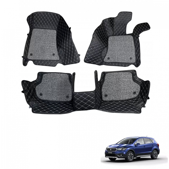 Maruti Suzuki S cross Premium Diamond Pattern 7D Car Floor Mats (Set of 3, Black and Beige) Maruti Suzuki S cross Premium Diamond Pattern 7D Car Floor Mats (Set of 3, Black and Beige)