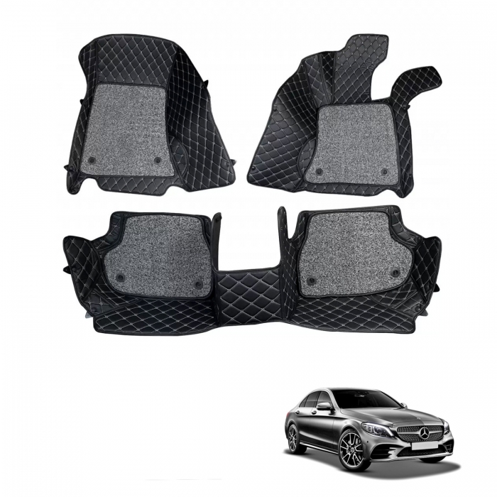 Mercedes-Benz C Class Premium Diamond Pattern 7D Car Floor Mats (Set of 3, Black and Beige) Mercedes-Benz C Class Premium Diamond Pattern 7D Car Floor Mats (Set of 3, Black and Beige)