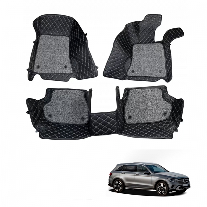 Mercedes-Benz GLC Class Premium Diamond Pattern 7D Car Floor Mats (Set of 3, Black and Beige) Mercedes-Benz GLC Class Premium Diamond Pattern 7D Car Floor Mats (Set of 3, Black and Beige)