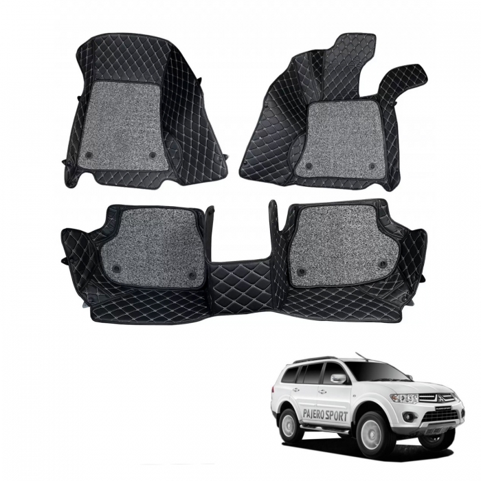 Mitsubishi Pajero Premium Diamond Pattern 7D Car Floor Mats (Set of 3, Black and Beige) Mitsubishi Pajero Premium Diamond Pattern 7D Car Floor Mats (Set of 3, Black and Beige)