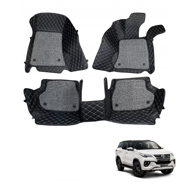 Toyota New Fortuner Premium Diamond Pattern 7D Car Floor Mats (Set of 4, Black)