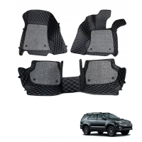 Toyota Old Fortuner Premium Diamond Pattern 7D Car Floor Mats (Set of 4, Black & Beige)
