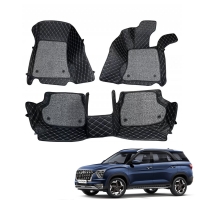 Hyundai Alcazar Premium Diamond Pattern 7D Car Floor Mats (Set of 3, Black)