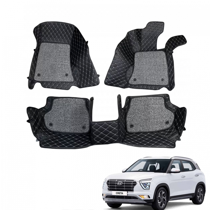 Hyundai New Creta 2020 Premium Diamond Pattern 7D Car Floor Mats (Set of 3, Black) Hyundai New Creta 2020 Premium Diamond Pattern 7D Car Floor Mats (Set of 3, Black)
