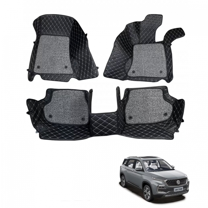 MG Hector Premium Diamond Pattern 7D Car Floor Mats (Set of 3, Black & Beige) MG Hector Premium Diamond Pattern 7D Car Floor Mats (Set of 3, Black & Beige)