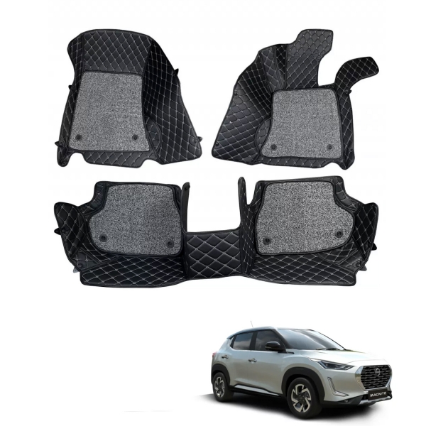 Nissan Magnite Premium Diamond Pattern 7D Car Floor Mats (Set of 3, Black)