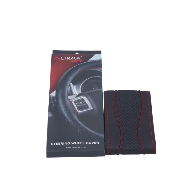 High-Quality Leather Car Steering Wheel Cover – Black with Red Stitch High-Quality Leather Car Steering Wheel Cover – Black with Red Stitch