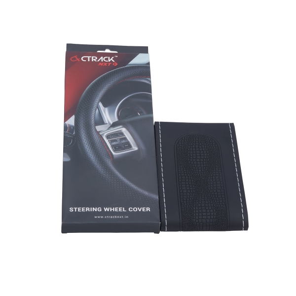 High-Quality Leather Car Steering Wheel Cover – Black with Silver Stitch High-Quality Leather Car Steering Wheel Cover – Black with Silver Stitch