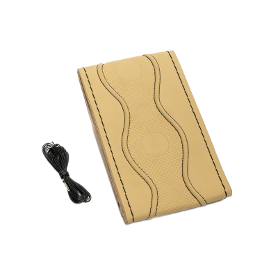 High-Quality Leather Car Steering Wheel Cover – Beige and Black Thread