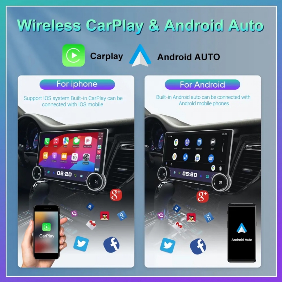 Gemstone 10.1\'\' 2K QLED Android Car System – 4GB RAM, 64GB Storage, Apple CarPlay