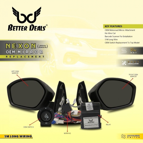 Better Deals OEM Mirror Replacement For Tata Nexon 2022 Onwards