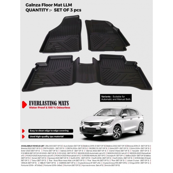 Carhatke TPU Premium LongLife Floor Mats for Toyota Glanza 2019 Onwards
