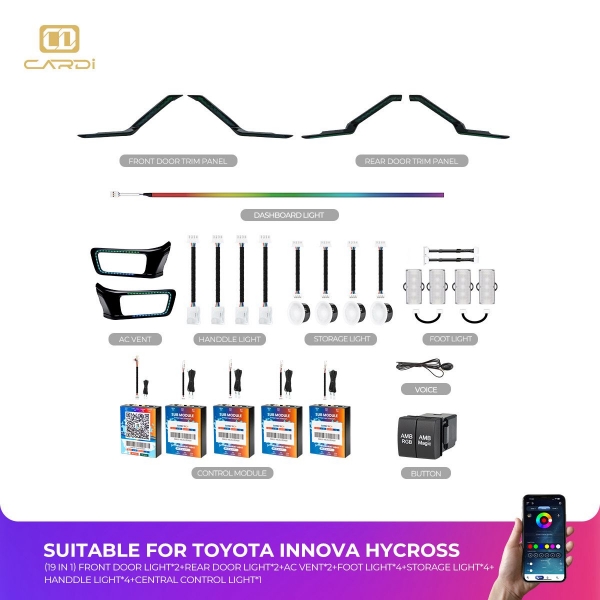 Cardi K4 OEM Ambient Lights for Toyota Innova Hycross 2023 Onwards - 17 Pieces Cardi K4 OEM Ambient Lights for Toyota Innova Hycross 2023 Onwards - 17 Pieces