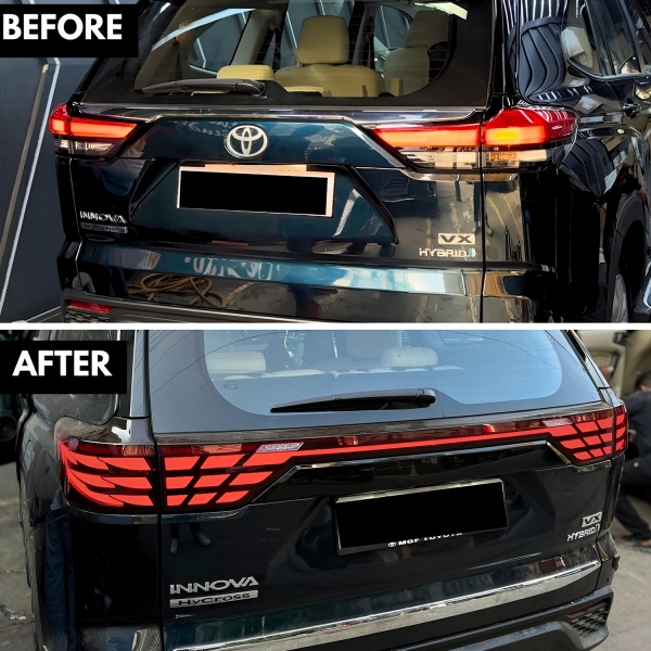 Alphard Design Tail Lights for Toyota Innova Hycross 2023 Onwards - Red Glass