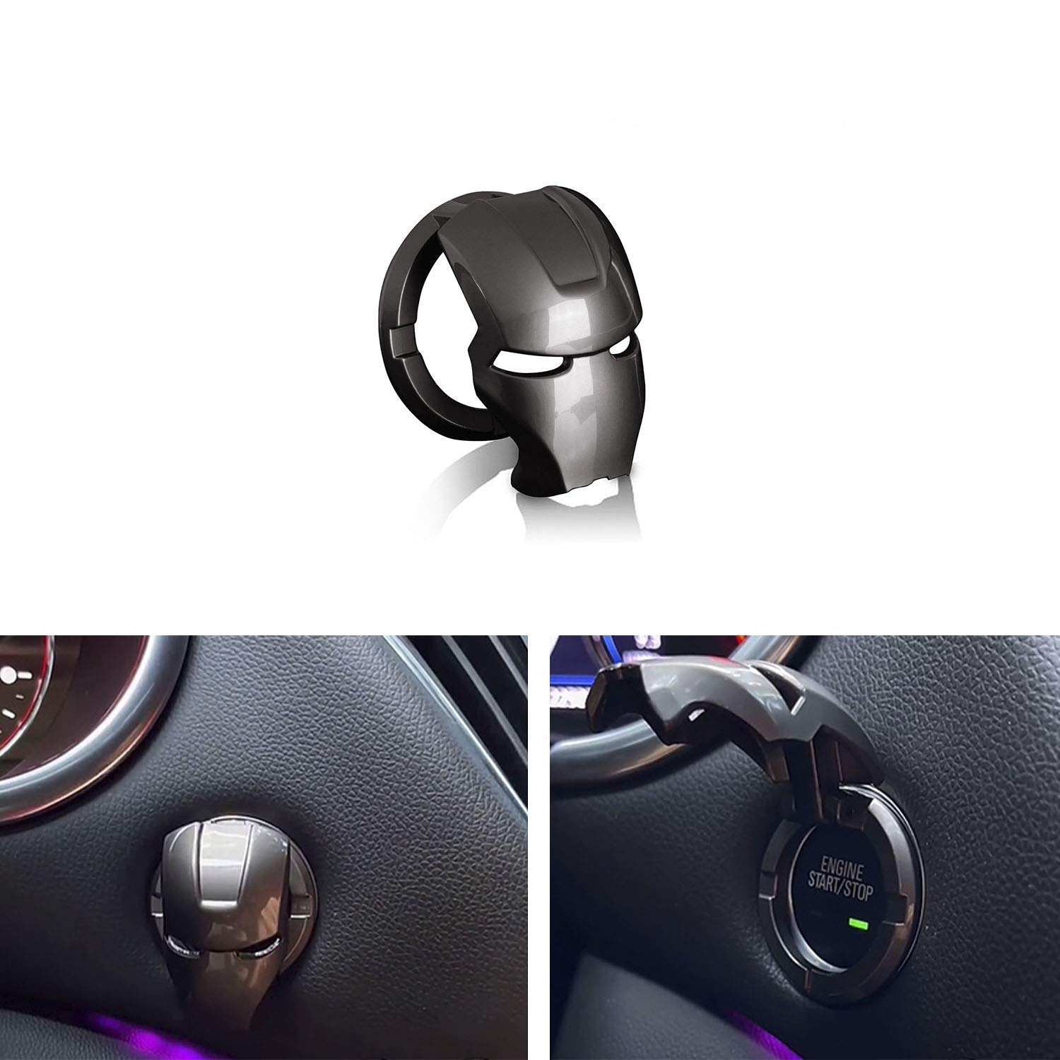 Universal Button Protection Cover Car Engine Lgnition Push Start Button Cover Aluminum Alloy Button Engine Cover Black + Silver